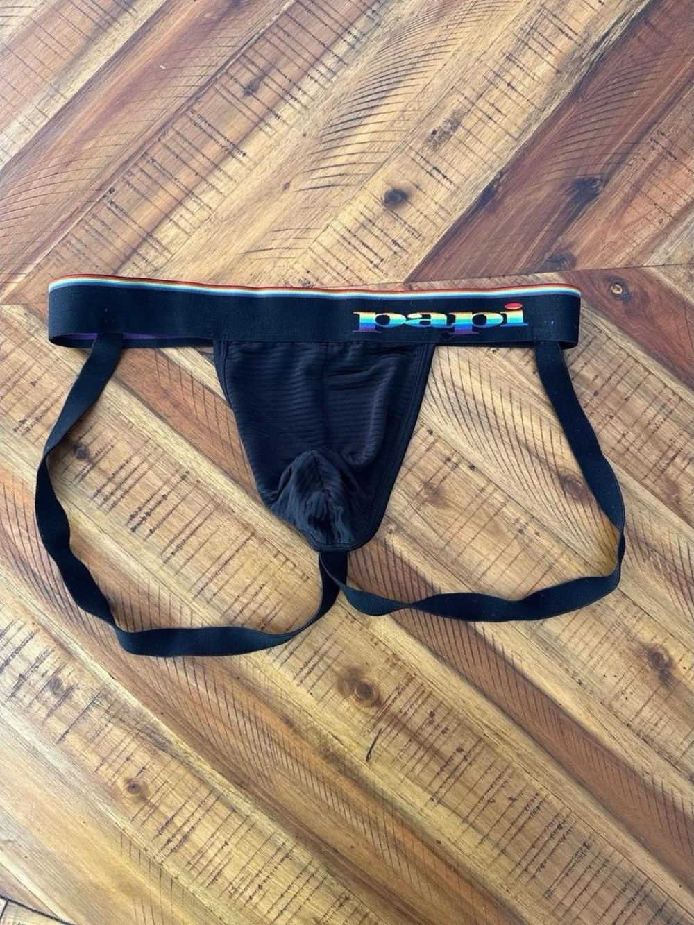 Papi Men’s Black Jockstrap with Rainbow Logo Waistband